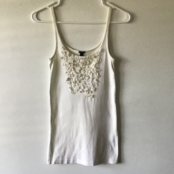 J. Crew Tops - J CREW white tank with floral design 100 cotton S